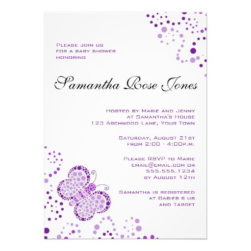 Purple & White Butterfly Elegant Baby Shower Personalized Announcement (front side)