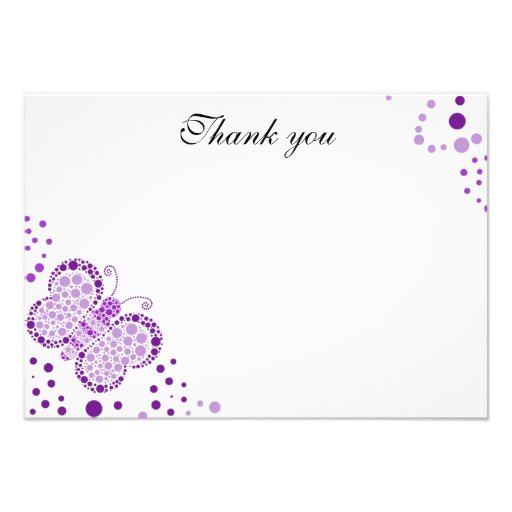Purple & White Butterfly Flat Thank You Note Custom Announcements