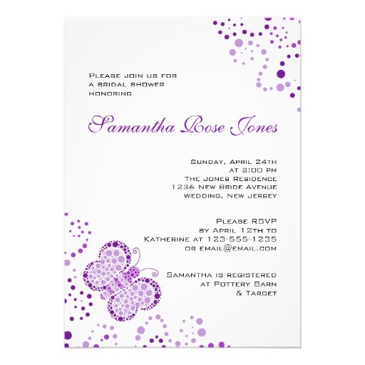 Purple White Butterfly Pointillism Bridal Shower Custom Invite