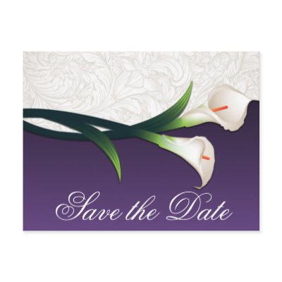 Purple & White Calla Lily Wedding Save the Dates Post Card