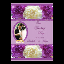 Purple & White Carnation Wedding Photo Invitations invitations