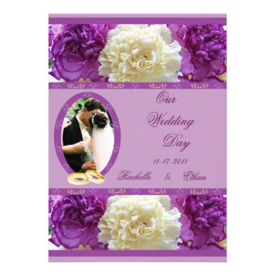 Purple & White Carnation Wedding Photo Invitations