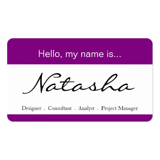 Purple & White Corporate Name Tag - Business Card (front side)