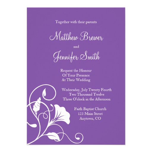 Purple & White Custom Floral Wedding Invitation
