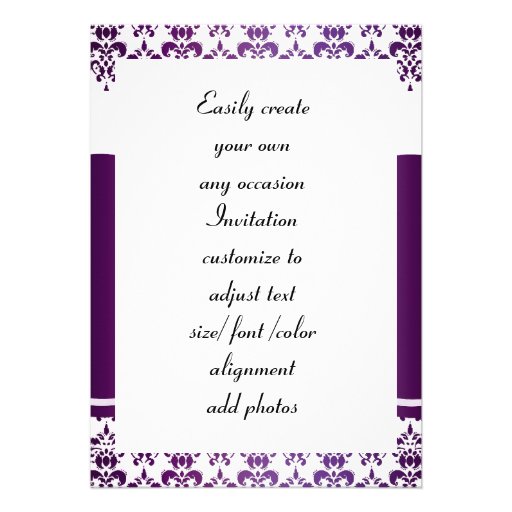 Purple & white damask any occasion personalized invitation