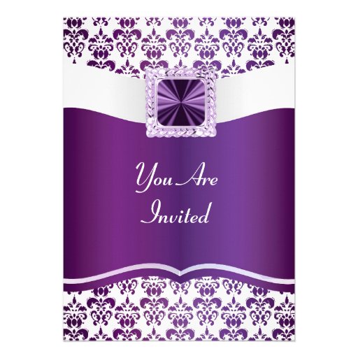 Purple & white damask any occasion personalized invitation