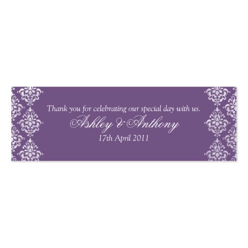 Purple White Damask Floral Wedding Favour Tags Business Cards (front side)