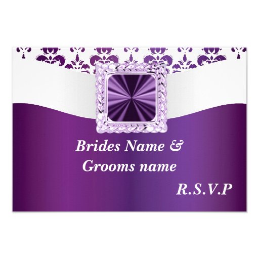 Purple & white damask personalized invite