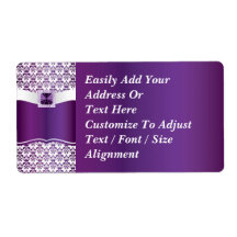 Purple & white damask shipping label