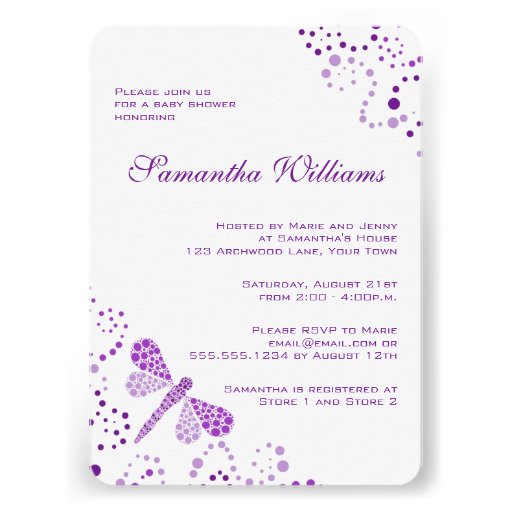 Purple & White Dragonfly Elegant Baby Shower Invites