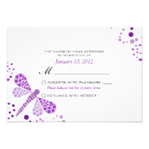 Purple White Dragonfly Pointillism Custom RSVP Custom Invites