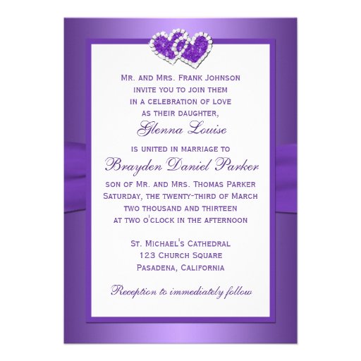 Purple & White Floral Joined Hearts Wedding Invite