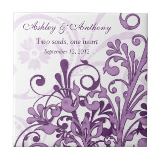 Purple White Floral Personalized Wedding Tile tile