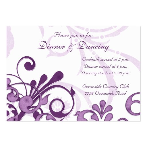 Purple White Floral Wedding Reception Card Business Card