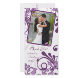 Purple &amp; White Floral Wedding Thank You Photo Card