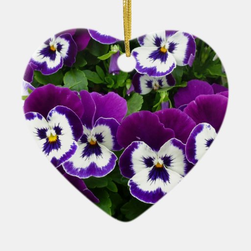 Purple and White Fancy African Violets Christmas Tree Ornaments