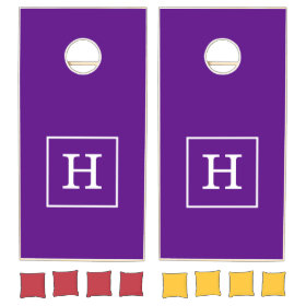 Purple White Framed Initial Monogram Cornhole Sets