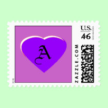 Purple - White Heart Letter A The MUSEUM Zazzle stamps