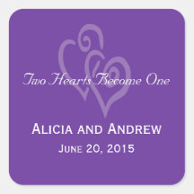 Purple White Hearts Wedding Favor Stickers