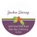 Purple white holly Christmas holiday address label sticker