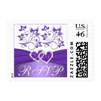 Purple White Joined Hearts Wedding RSVP Postage