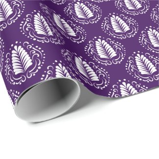 Purple & White Modern Stylized Damasks Wrapping Paper