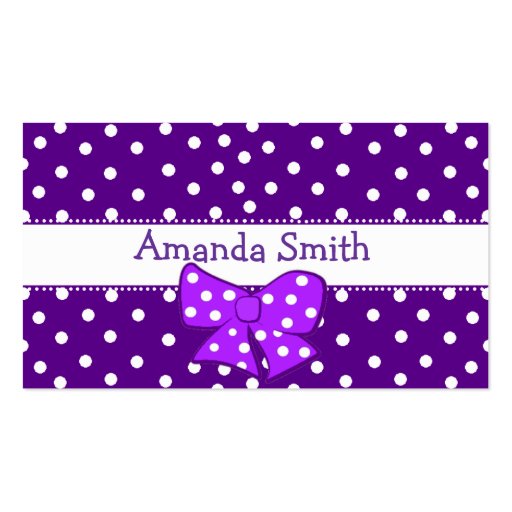 Purple & White Polka Dot Girl's Play Date Card Business Card Template (front side)
