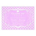 Purple + white quatrefoil graduation announcement