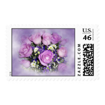 Purple & White Rose Flower Bouquet postage