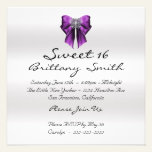 Purple White Satin  Damask Sweet Sixteen invitations