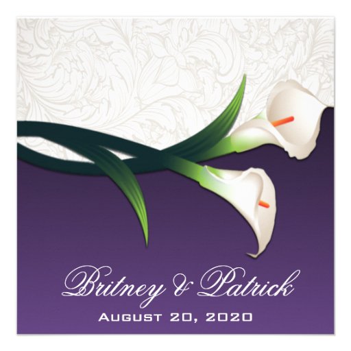 Purple White Silver Calla Lily Wedding Invitations