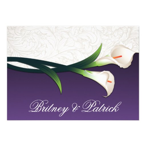 Purple White Silver Calla Lily Wedding Invitations from Zazzle.com