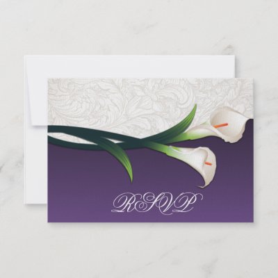 Purple White Silver Calla Lily Wedding RSVP Cards Personalized Invitation 