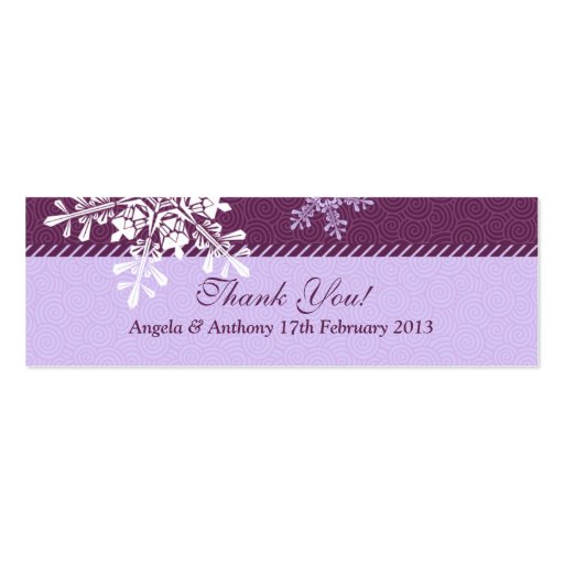 Purple White Snowflake Winter Wedding Favor Tags Business Card Template (front side)