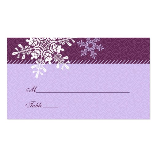 Purple White Snowflake Winter Wedding Place Cards Business Cards (front side)