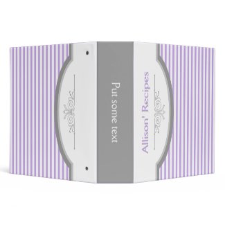 Purple white stripes with frame recipe vinyl binder