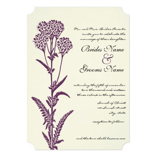 Purple Wildflower Branch Wedding Invitation
