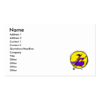 Purple witch across moon business card template