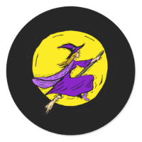 Purple witch across moon sticker