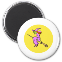 Purple witch flying by the moon refrigerator magnets