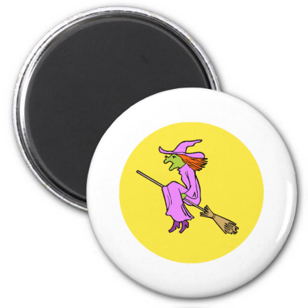 Purple witch flying by the moon refrigerator magnets