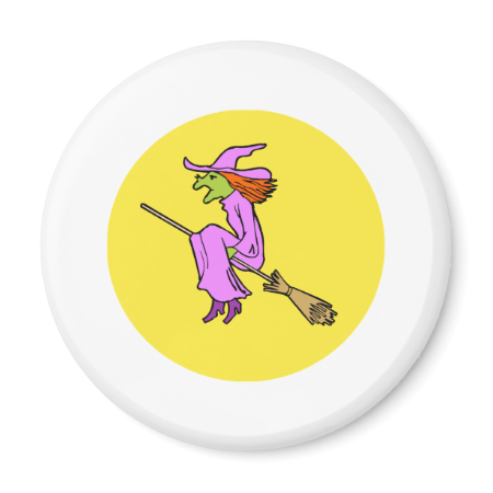 Purple witch flying by the moon refrigerator magnets