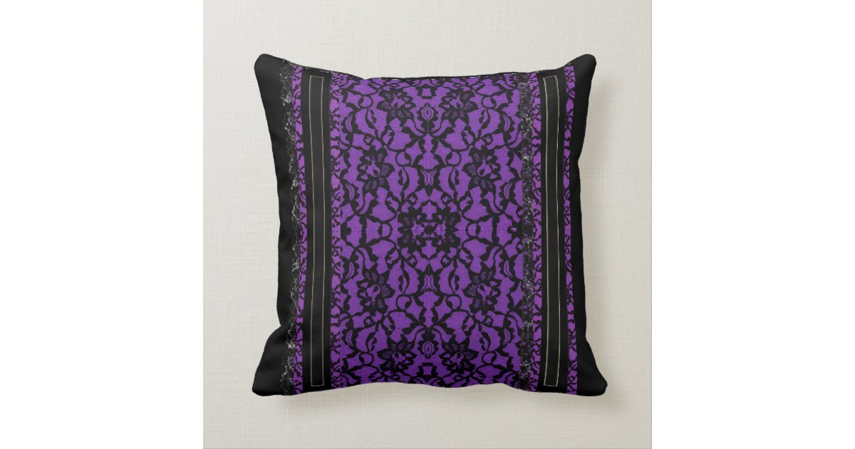 Purple with Black Lace Throw Pillow Zazzle