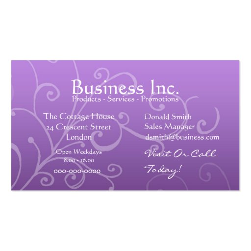 Purple with Decorative Swirl Business Card (front side)