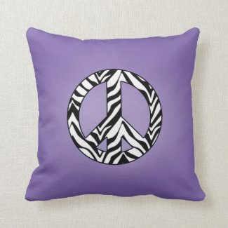 Purple With Zebra Peace Sign Pillow