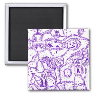 Purple world- purple ink drawing of multiple items magnet