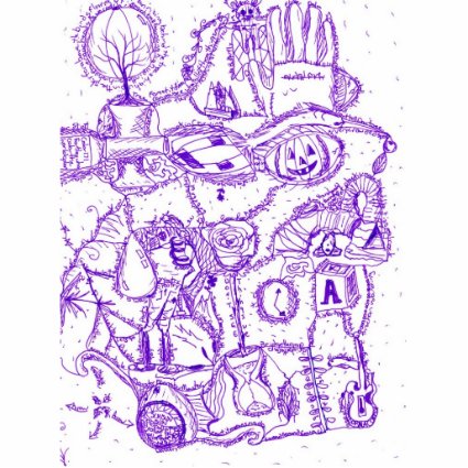 Purple world- purple ink drawing of multiple items photo cut out