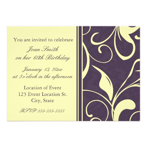 Purple Yellow 60th Birthday Party Invitation Cards