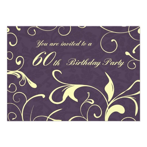 Purple Yellow 60th Birthday Party Invitation Cards (front side)