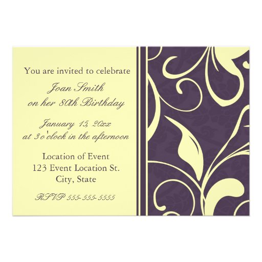 Purple Yellow 80th Birthday Party Invitation Cards